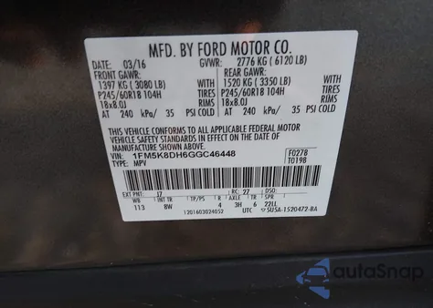 2016 Ford Explorer Xlt z USA, uszkodzony, nr VIN 1FM5K8DH6GGC46448